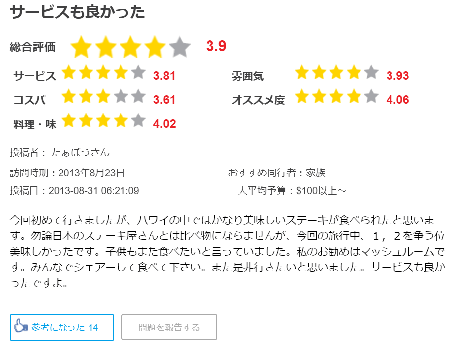 ハワイでステーキなら ルースズ クリス ステーキハウス レビュー 口コミ 予約方法 ドレスコード 場所は ディナーでトマホーク リブアイ 平均年収陸マイラーの毎年家族で海外旅行