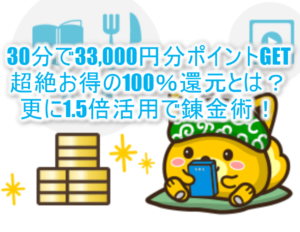 強烈!330,000P(33,000円分)を30分でGET出来る100%還元の秘密とやり方。更にある利用方法で1.5倍の錬金術も紹介!