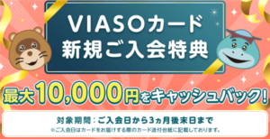 VIASOカード新規発行利用で12,000円相当&VIASOのキャンペーンでも10,000円相当!