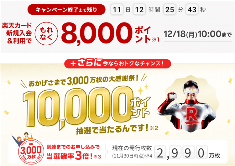 年内ラスト！楽天カードが激アツ！新規発行で最大24,000円分貰える！